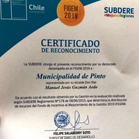I. Municipalidad de Pinto recibe de la SUBDERE por 3° vez importante reconocimiento por mejor gestión