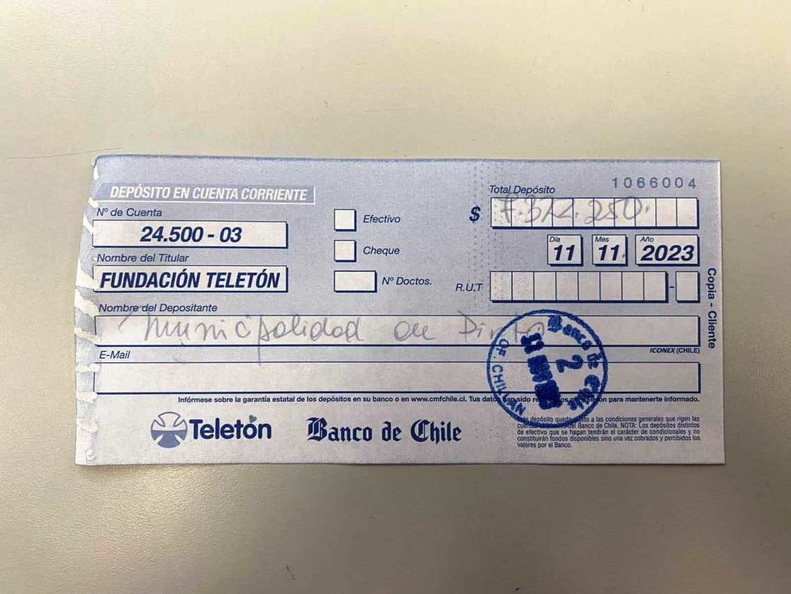 Felicidades Pinto $7.322.250 pesos el monto comunal recaudado esta Teletón 2023 11-11-2023